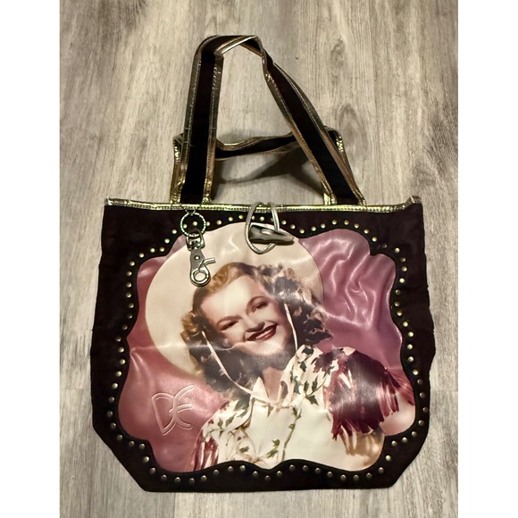 Retro Glamour Hollywood Starlet Tote Bag Studded Trim Gold Accents Western Style